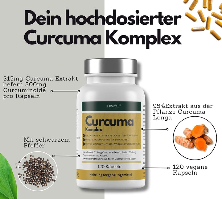 Curcuma Komplex mit Curcuma- Extrakt &amp; Piperin, 120 Kapseln von EXVital