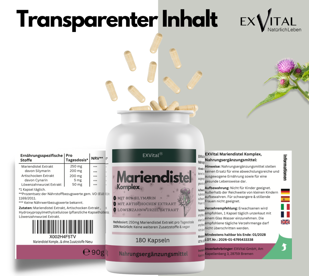 Mariendistel Komplex Kapseln mit Artischocke &amp; Löwenzahn, 180 Stück von EXVital