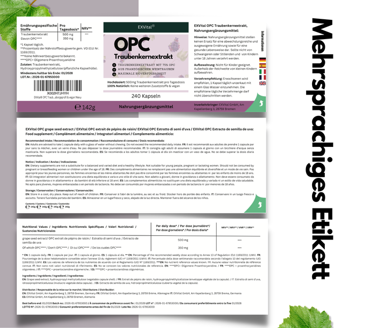 OPC Traubenkernextrakt Kapseln, hochdosiert, 240 Stück von EXVital