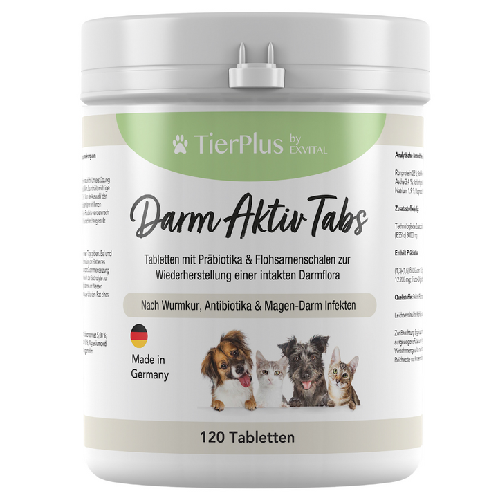 TierPlus Darm Aktiv Tabletten für Hunde &amp; Katzen, Präbiotika Komplex von EXVital