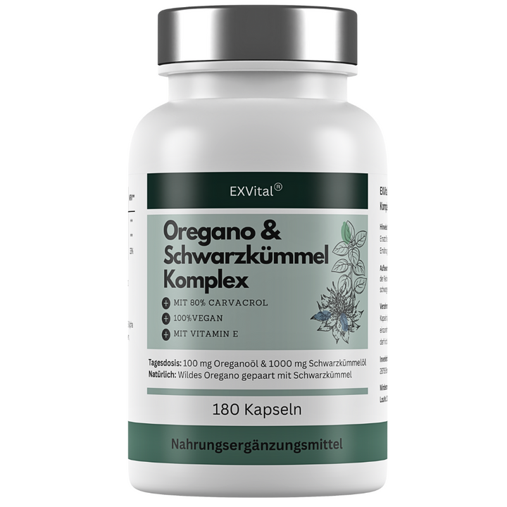 Oregano- Schwarzkümmelöl Komplex, 180 vegane Kapseln von EXVital
