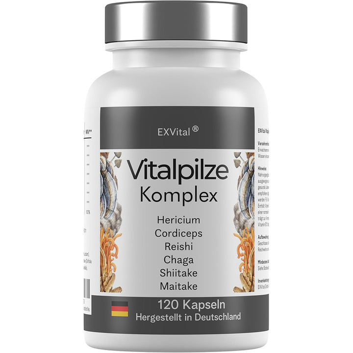 Vitalpilze Komplex- Hericium, Cordyceps, Reishi, Chaga, Shiitake &amp; Maitake von EXVital