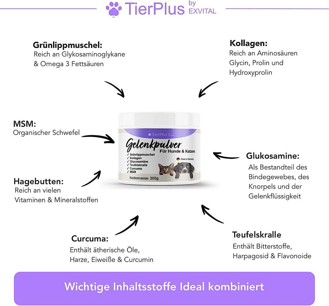 TierPlus Gelenkpulver für Hunde &amp; Katzen mit Grünlippmuschel von EXVital