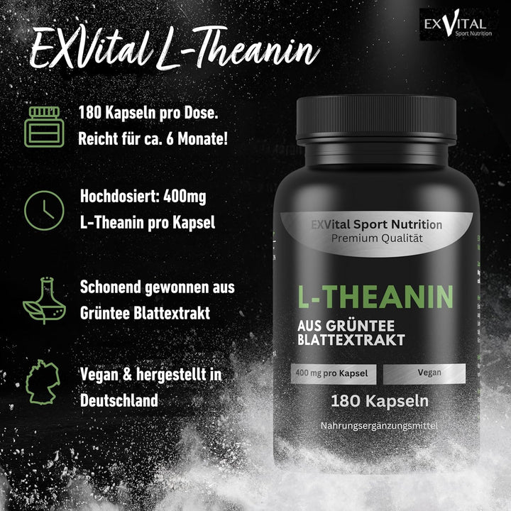 L-Theanin Kapseln, 400mg aus Grüntee Blattextrakt von EXVital