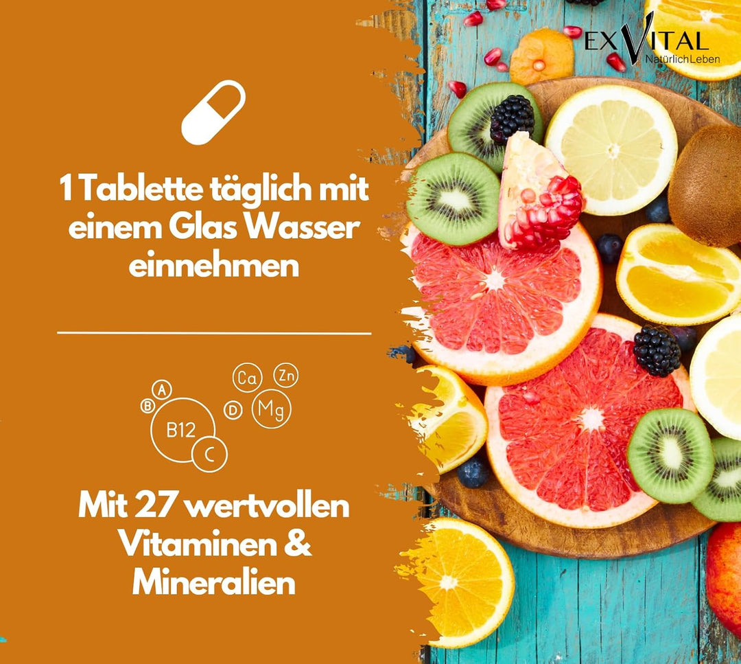 Multivitamin Tabletten, 27 Vitamine &amp; Mineralien, 400 Stück von EXVital