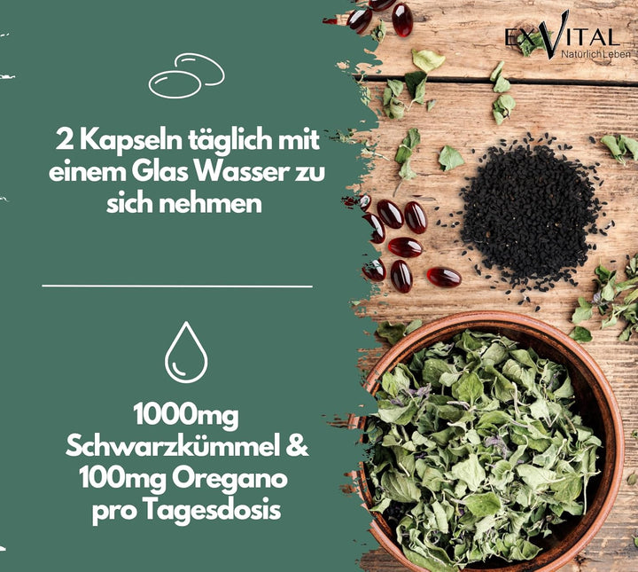 Oregano- Schwarzkümmelöl Komplex, 180 vegane Kapseln von EXVital