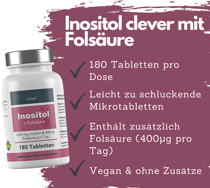 Inositol mit Folsäure 180 Tabletten von EXVital