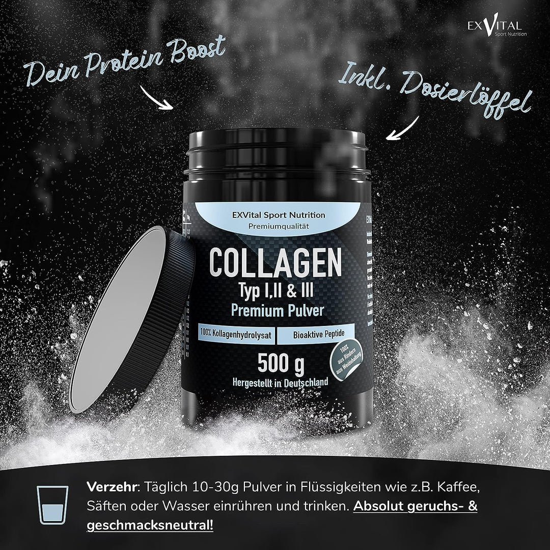 Collagen Pulver 500 Gramm, Bioaktives Kollagen von EXVital