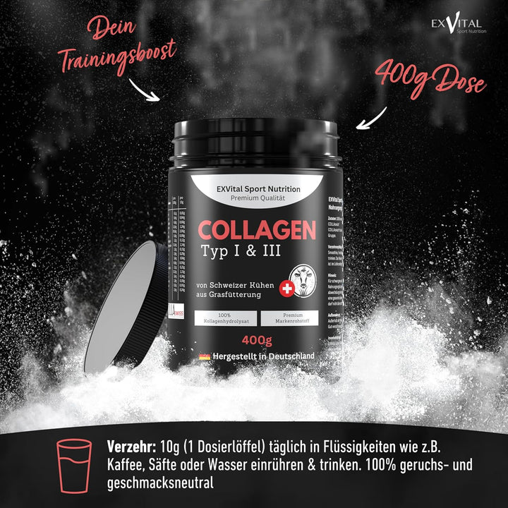 Collagen Pulver von Schweizer Alpenkühen aus Grasfütterung von EXVital