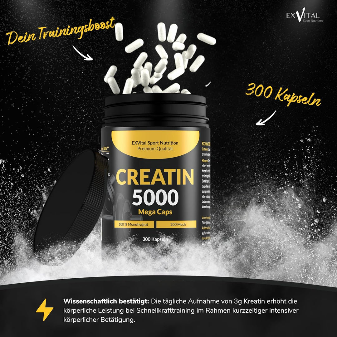 Creatin 5000 Monohydrat von EXVital Sport Nutrition, 300 Kapseln