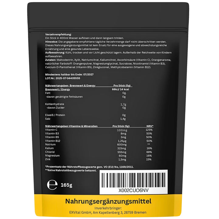 Elektrolyte, 33 Pulversticks mit Orangengeschmack von Exvital