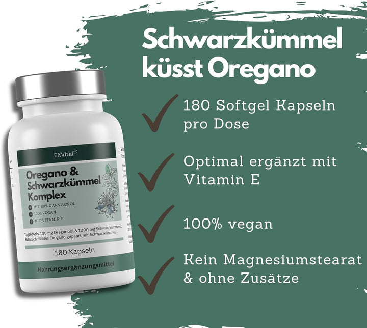 Oregano- Schwarzkümmelöl Komplex, 180 vegane Kapseln von EXVital
