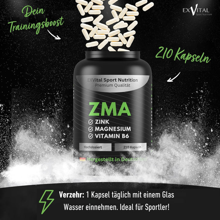 ZMA Caps, Magnesium, Zink &amp; Vitamin B6 Komplex, 210 Kapseln von EXVital