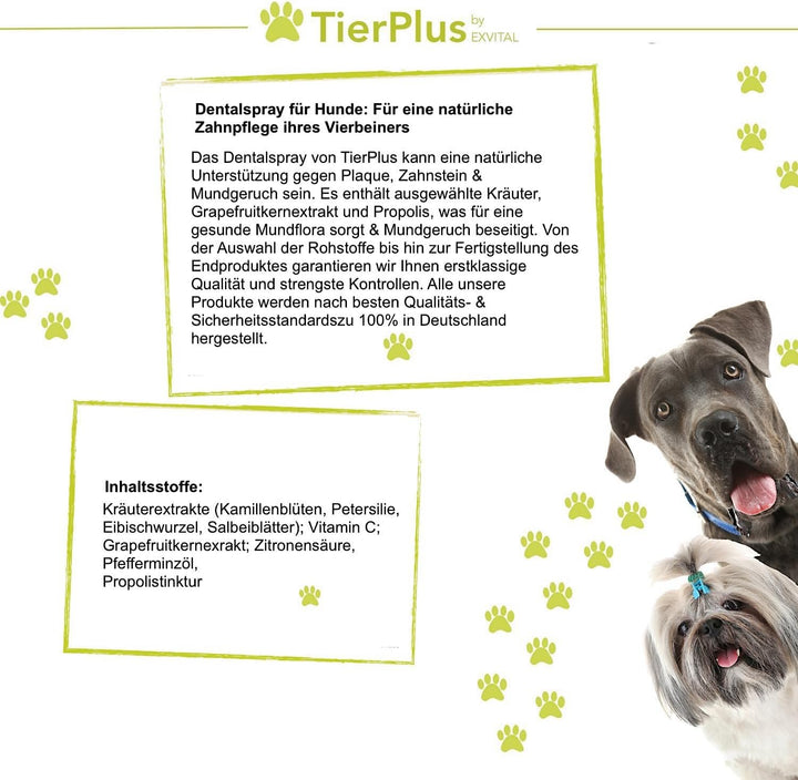 TierPLus Dentalspray für Hunde gegen Zahnbelag Zahnstein &amp; Mundgeruch von EXVital