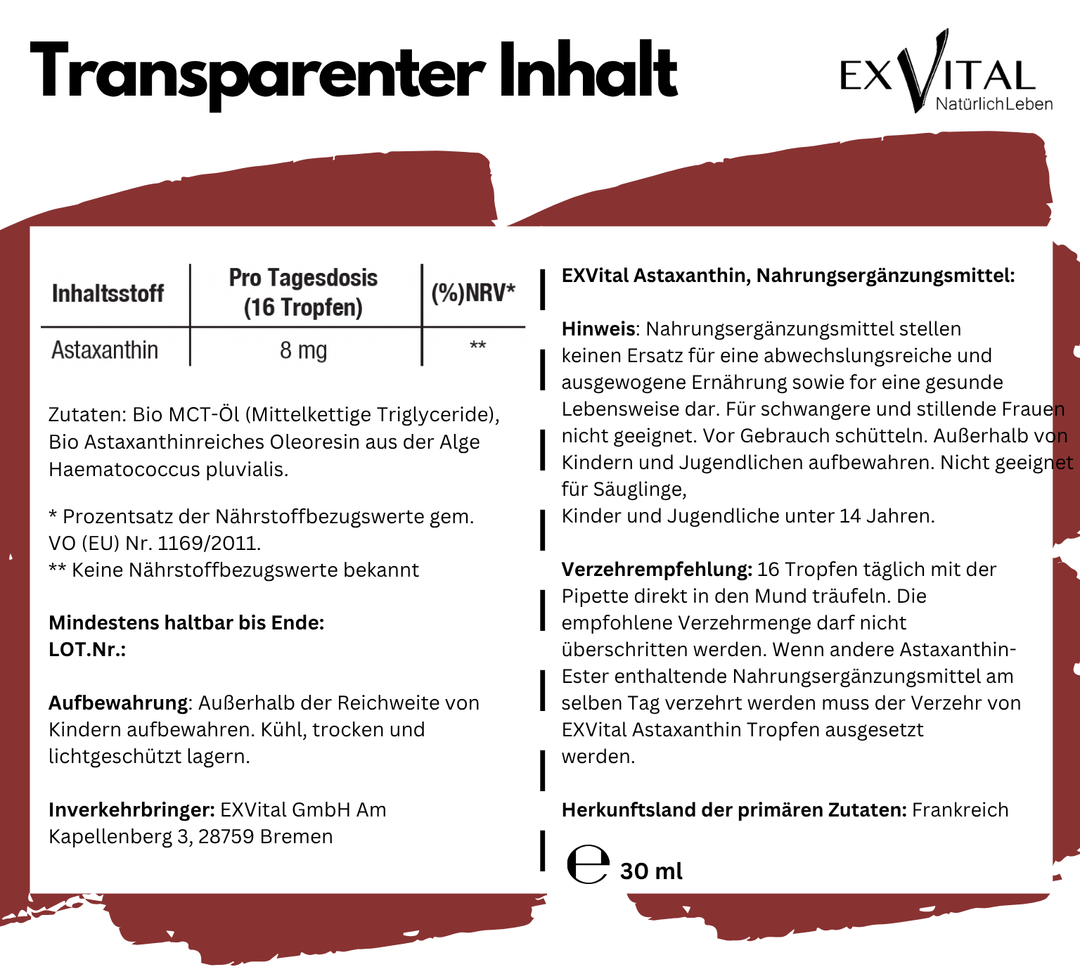 Bio Astaxanthin Tropfen 30 ml von EXVital