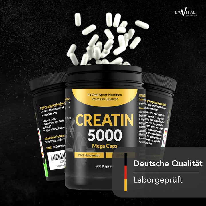 Creatin 5000 Monohydrat von EXVital Sport Nutrition, 300 Kapseln