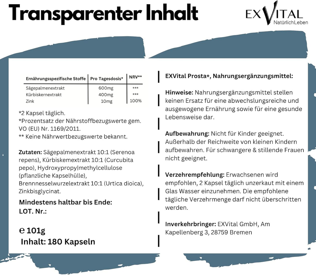 Prosta+ Kapseln mit Sägepalmen-, Kürbiskernextrakt &amp; Zink, 180 Stück von EXVital
