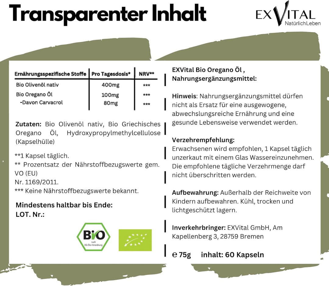 Bio Oregano Öl, 60 Flüssigkapseln von EXVital