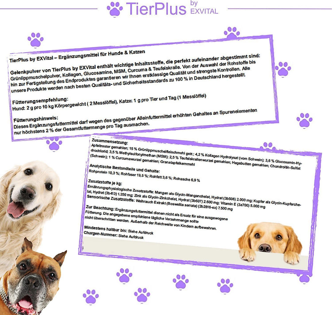 TierPlus Gelenkpulver für Hunde &amp; Katzen mit Grünlippmuschel von EXVital