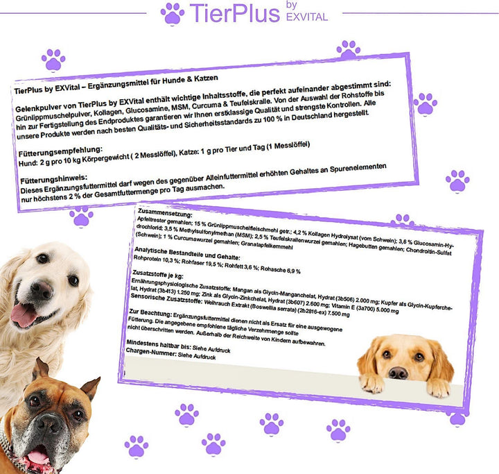 TierPlus Gelenkpulver für Hunde &amp; Katzen mit Grünlippmuschel von EXVital