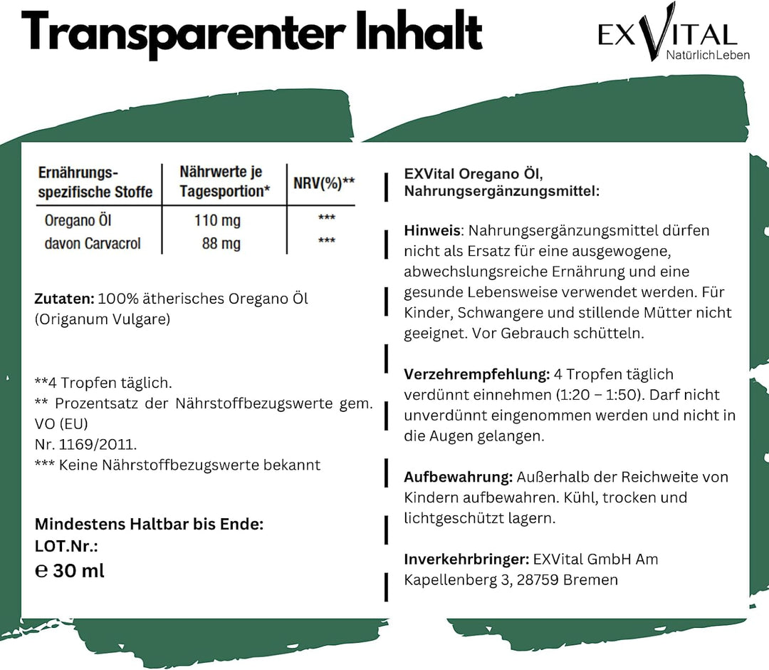 Oregano Öl mit 80% Carvacrol, 30ml von EXVital