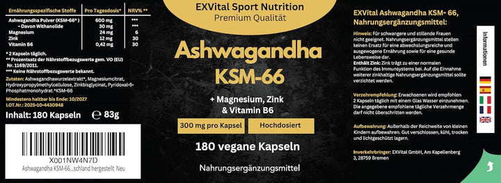 Ashwagandha KSM-66® 600 mg pro Tagesdosis von EXVital