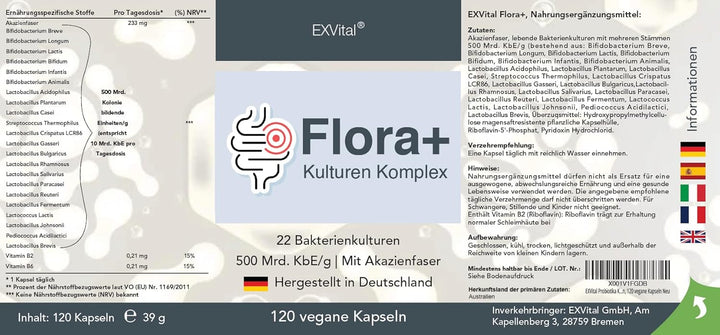 Flora+ Kulturen Komplex mit 500 Mrd. KBE/g - 22 Bakterienkulturen von EXVital