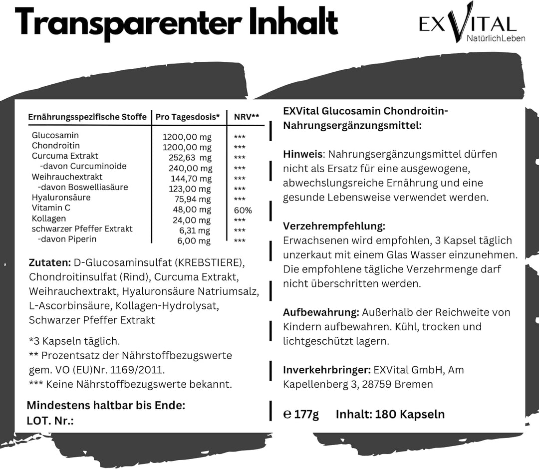 Glucosamin Chondroitin, 180 Kapseln Komplex von EXVital