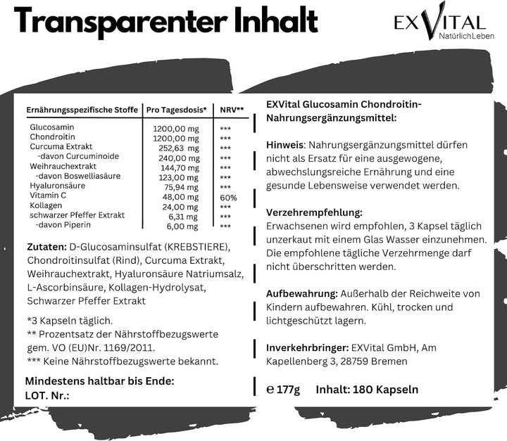 Glucosamin Chondroitin, 180 Kapseln Komplex von EXVital