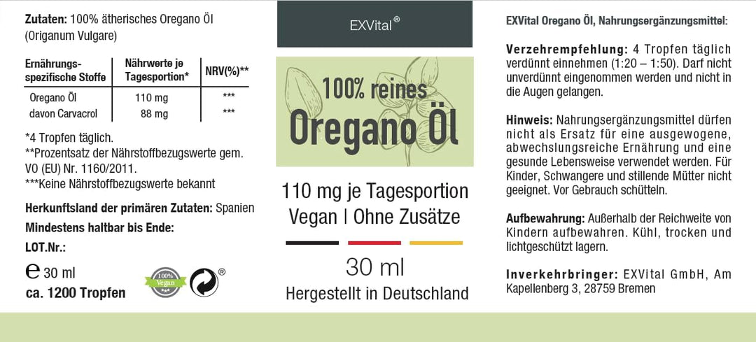 Oregano Öl mit 80% Carvacrol, 30ml von EXVital