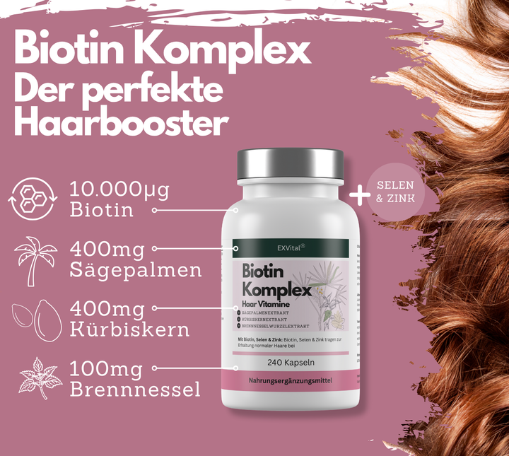 Biotin Komplex Kapseln, hochdosiert mit 10.000µg Biotin pro Tagesdosis, 240 Stück von EXVital