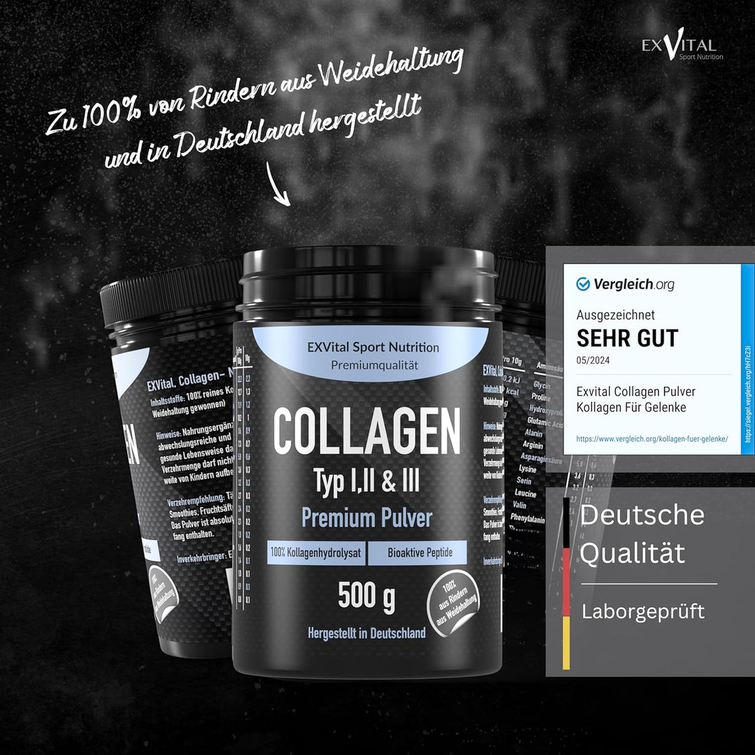 Collagen Pulver 500 Gramm, Bioaktives Kollagen von EXVital