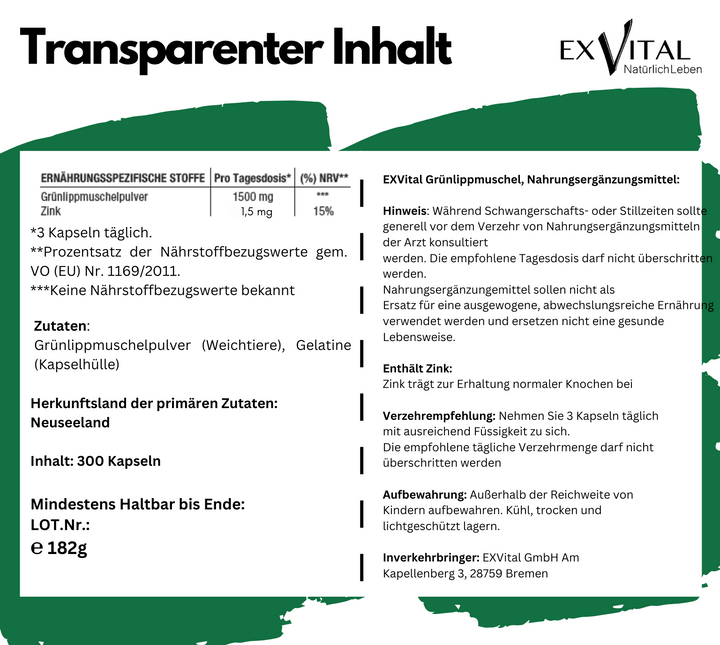 Grünlippmuschel hochdosiert von EXVital, 300 Kapseln