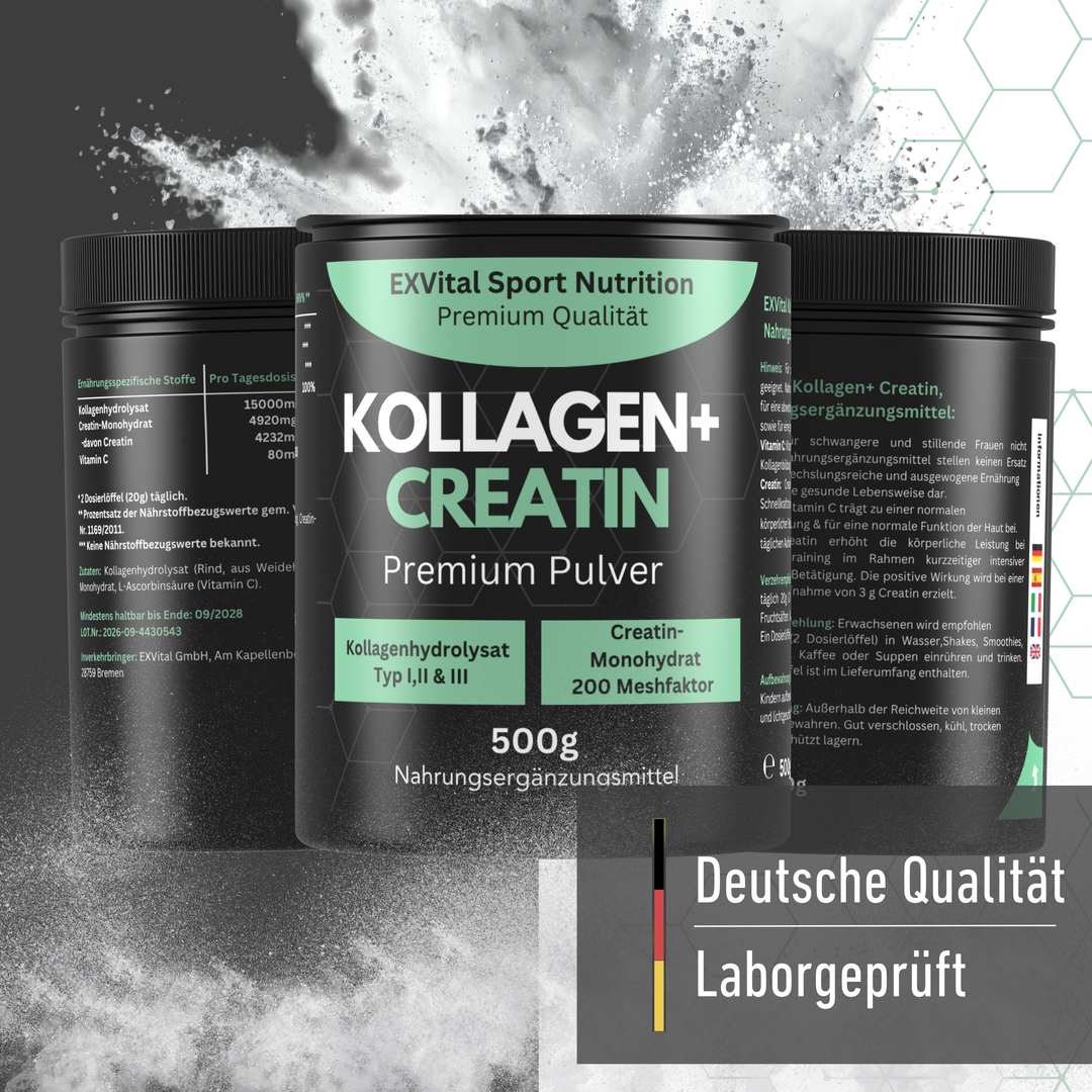 Kollagen + Creatin Mixpulver, 500g Dose von EXVital