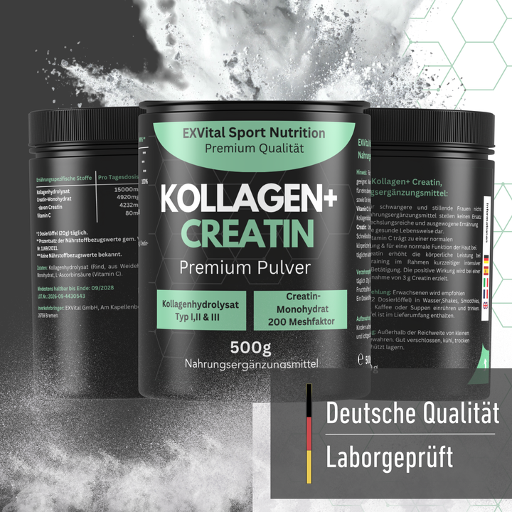 Kollagen + Creatin Mixpulver, 500g Dose von EXVital
