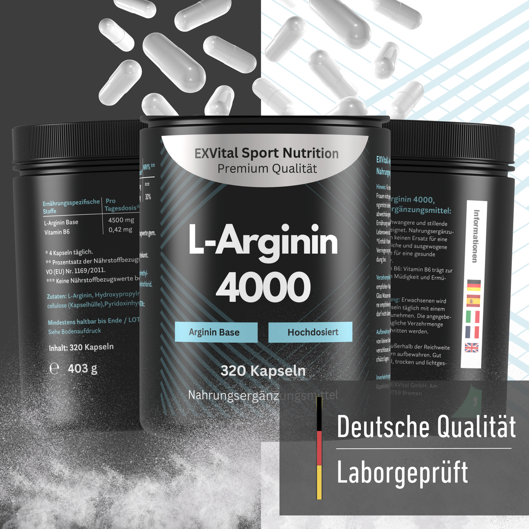 L-Arginin 4000 hochdosiert von EXVital Sport Nutrition, 320 Kapseln