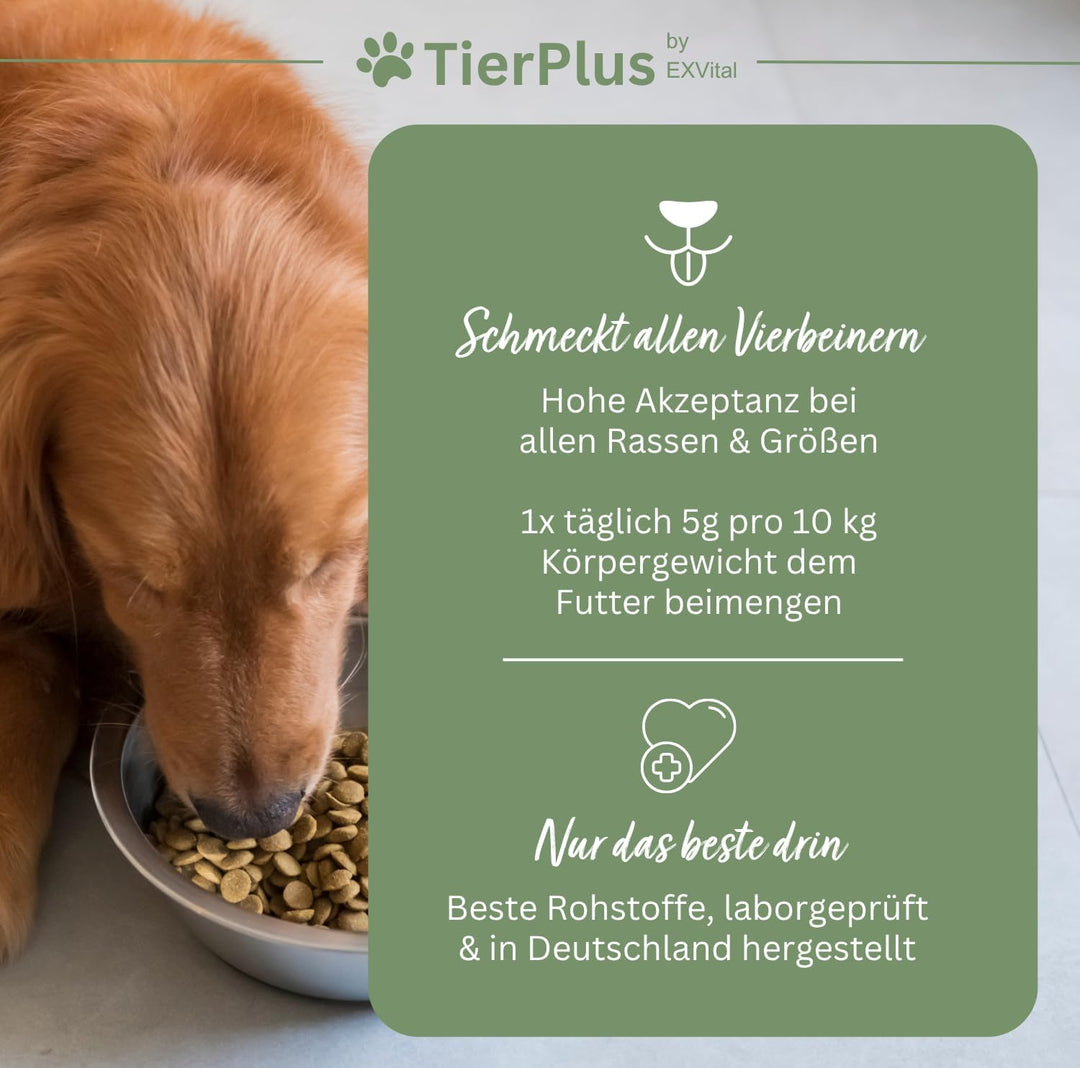 Long Life Vitalkomplex-Pulver für Hunde, mit Omega 3 Fettsäuren, Propolis &amp; mehr, TierPlus von EXVital