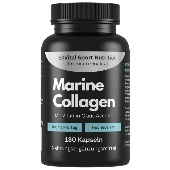 Marine Collagen Kapseln, 1700mg Meereskollagen pro Tag mit Vitamin C von EXVital