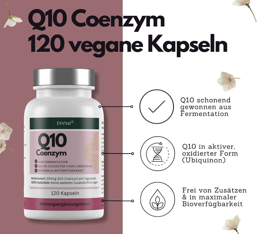 Q10 Coenzym Kapseln, hochdosiert 200mg pro Tag, 120 Stück von EXVital