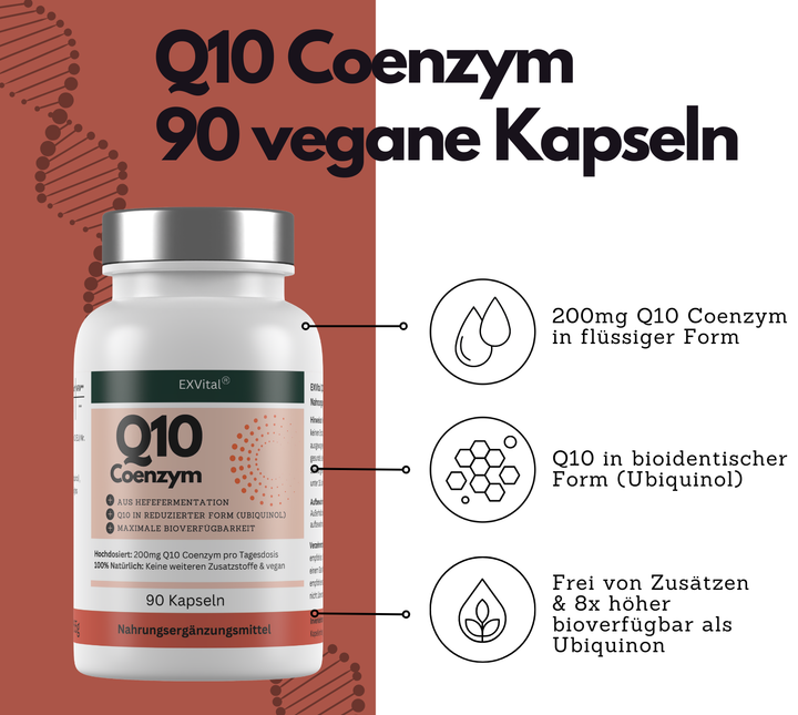 Q10 Coenzym Ubiquinol Kapseln, hochdosiert mit 200mg, 90 Stück von EXVital
