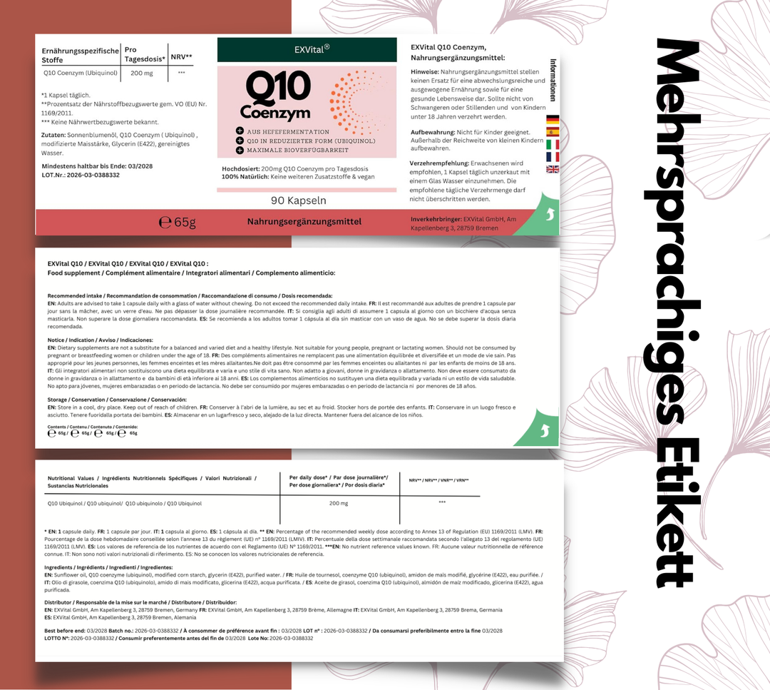 Q10 Coenzym Ubiquinol Kapseln, hochdosiert mit 200mg, 90 Stück von EXVital
