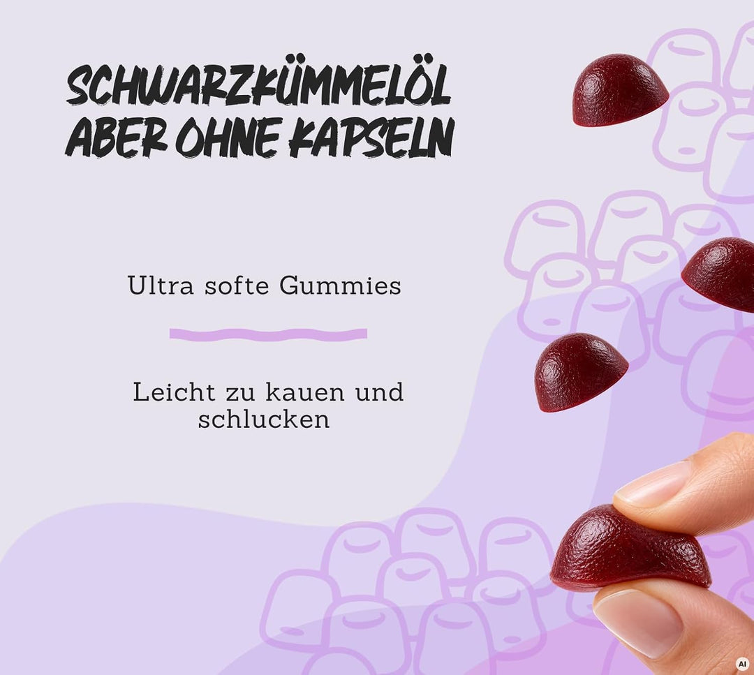 Schwarzkümmelöl Gummies mit Blueberry Geschmack, vegan, hochdosiert &amp; zuckerfrei