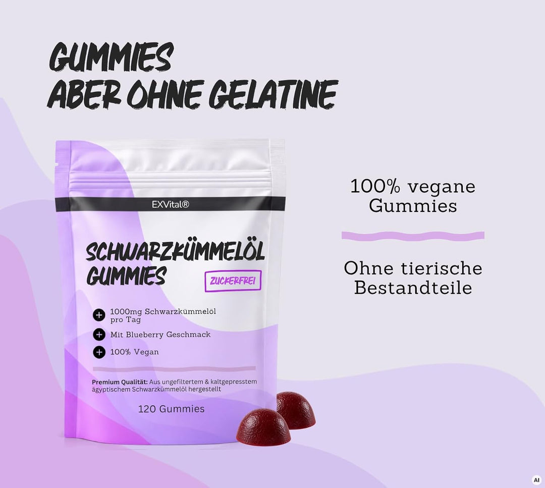 Schwarzkümmelöl Gummies mit Blueberry Geschmack, vegan, hochdosiert &amp; zuckerfrei