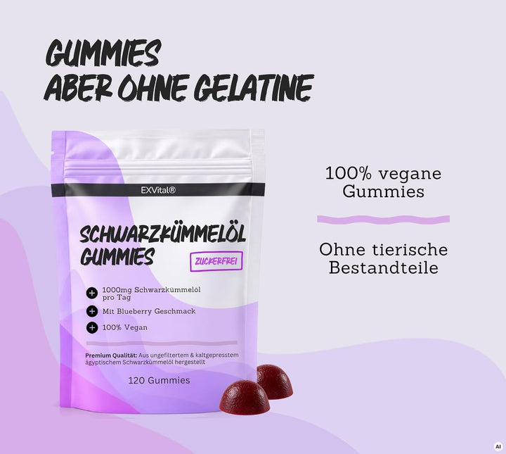 Schwarzkümmelöl Gummies mit Blueberry Geschmack, vegan, hochdosiert &amp; zuckerfrei