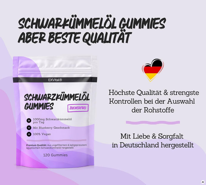Schwarzkümmelöl Gummies mit Blueberry Geschmack, vegan, hochdosiert &amp; zuckerfrei