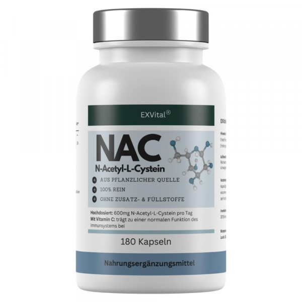 NAC Kapseln, hochdosiert mit 600mg pro Kapsel, 180 Stück von Exvital