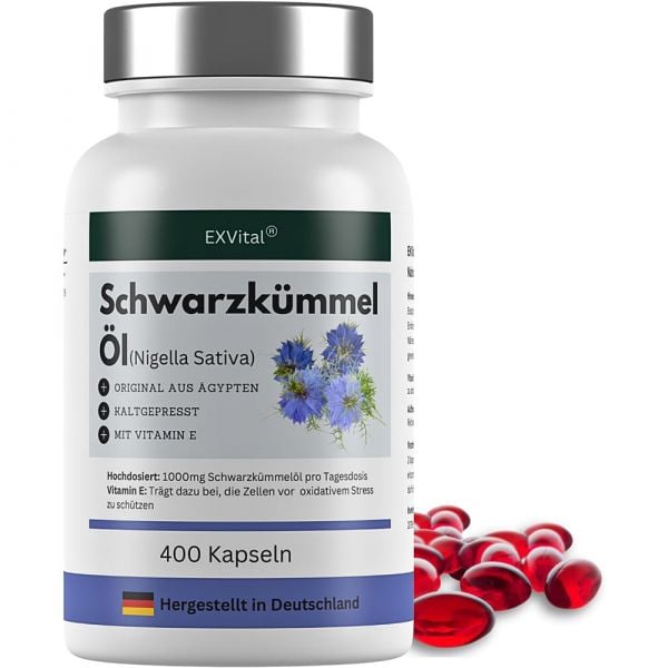 Schwarzkümmelöl, aus ägyptischen Anbau von EXVital, 400 Softgel Kapseln