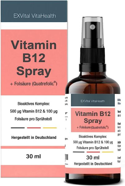 Vitamin B12 Spray mit Quatrefolic® Folsäure von EXVital
