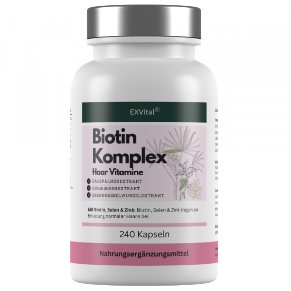 Biotin Komplex Kapseln, hochdosiert mit 10.000µg Biotin pro Tagesdosis, 240 Stück von EXVital