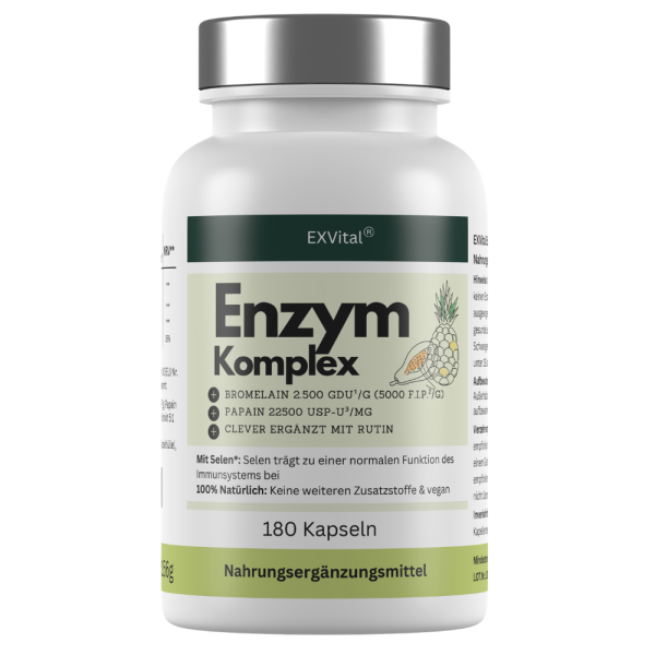 Enzym Komplex, mit 800mg Bromelain (5000 F.I.P), 300mg Papain, Rutin & Selen, 180 Kapseln von EXVital